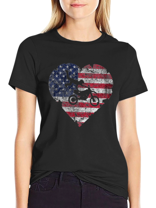 American Flag Motocross Heart T-Shirt