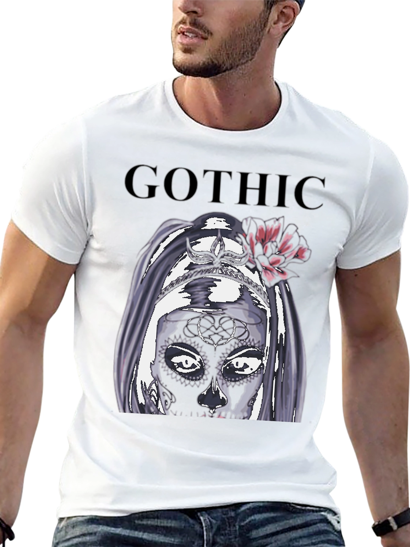 Gothic Sugar Skull Graphic Print T-Shirt