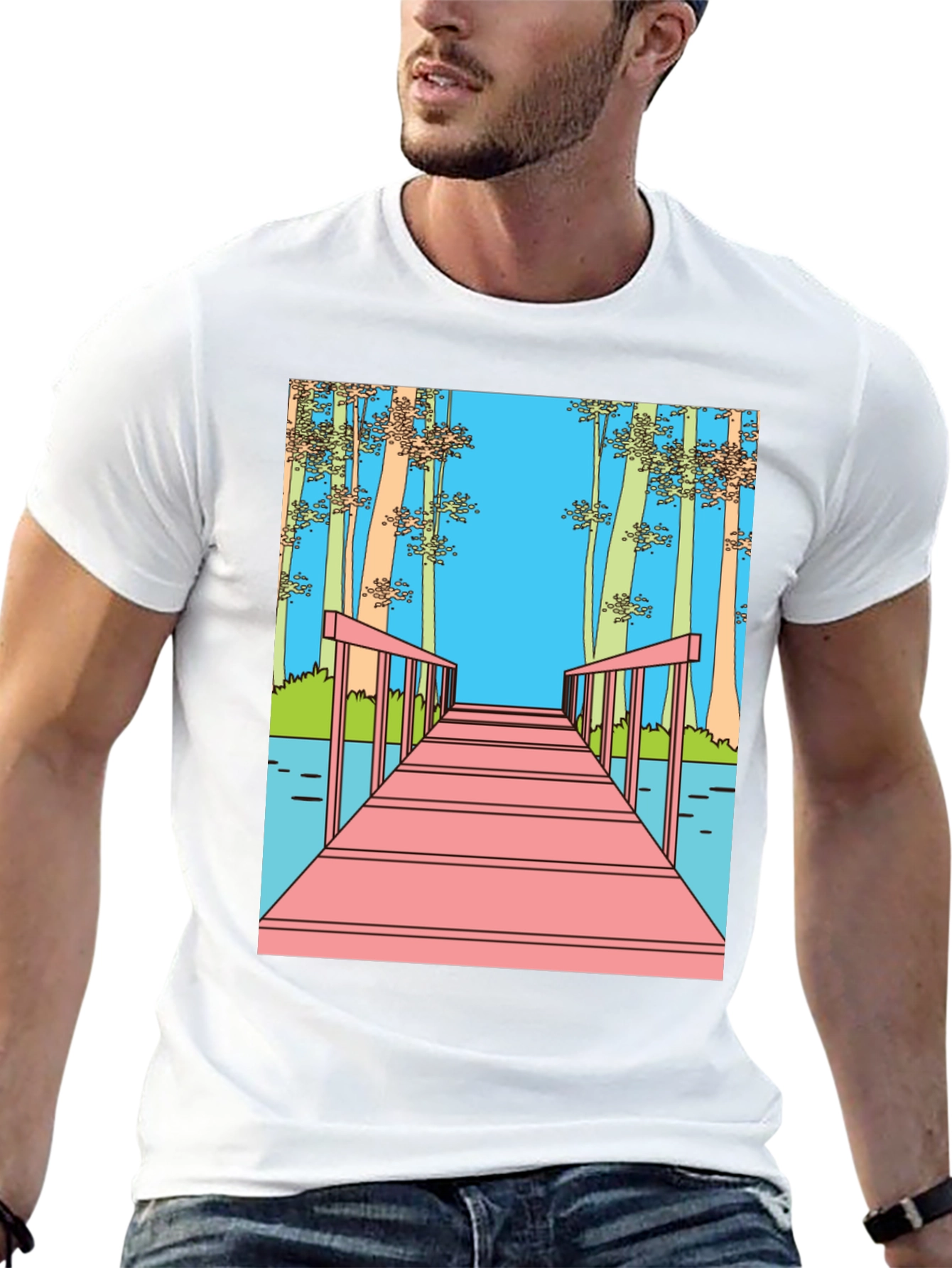 Dockside View Graphic Tee - Black Cotton Blend
