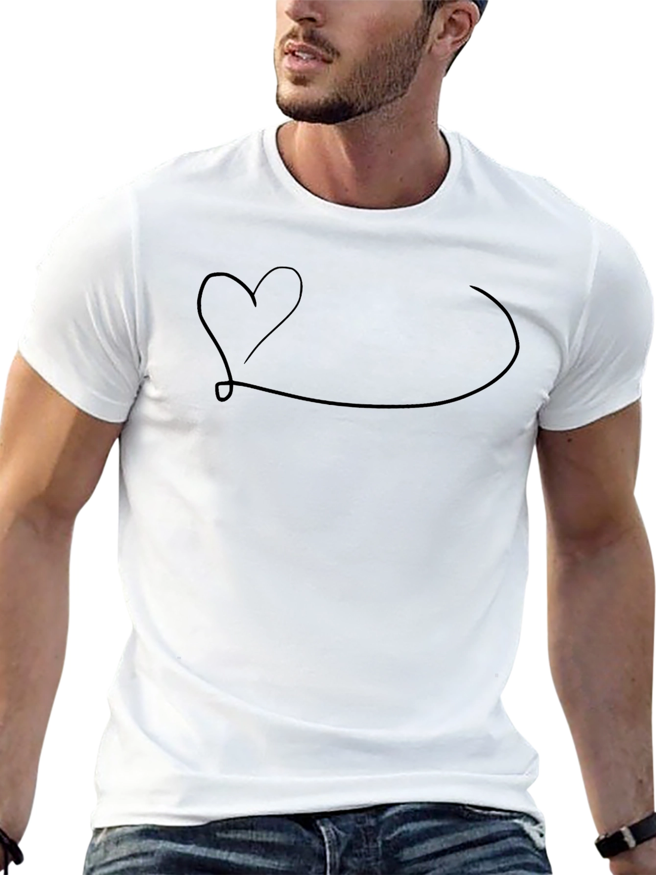 Heartbeat Line Art Graphic Tee - Casual Black T-Shirt