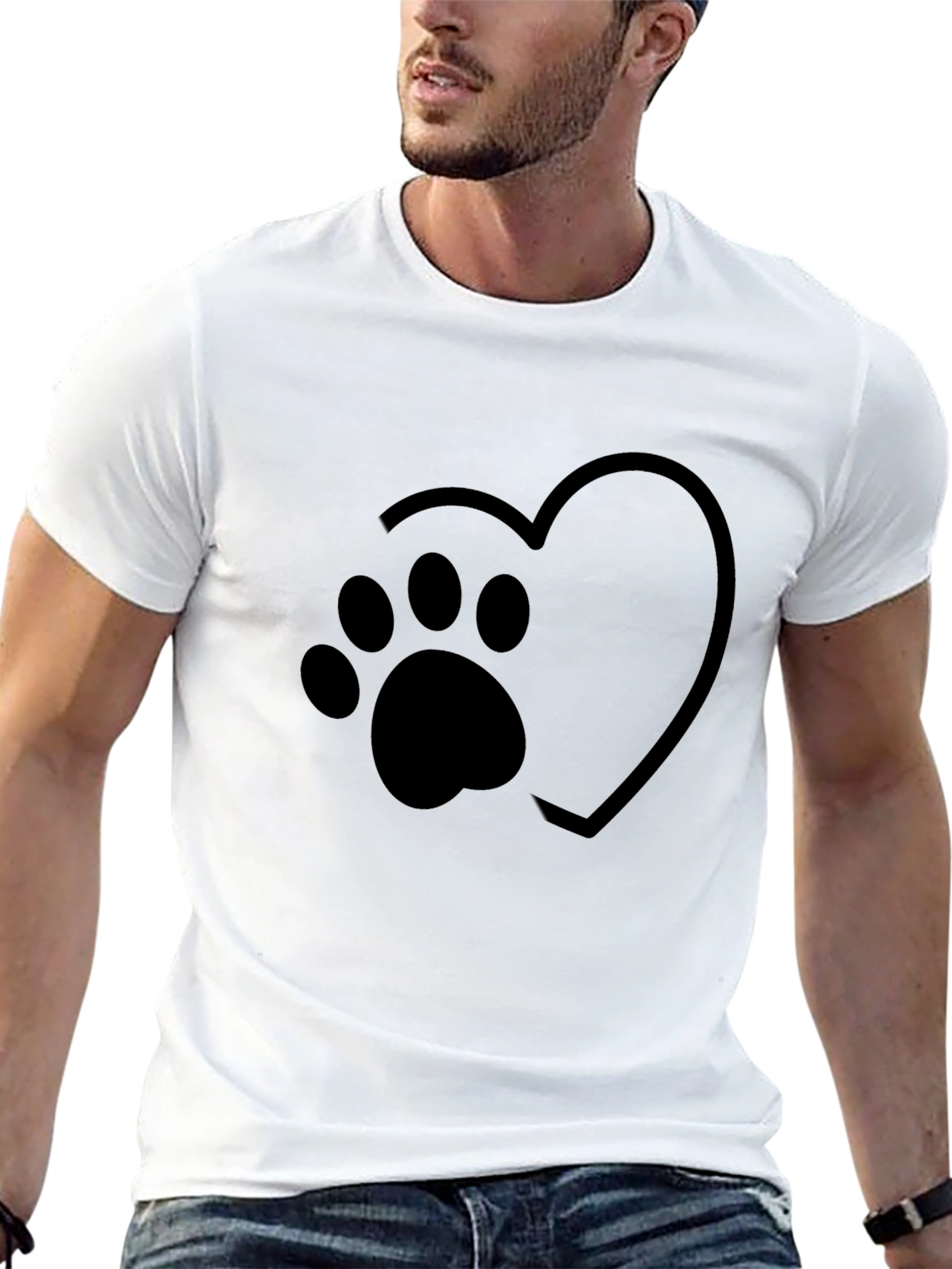 Heart Paw Print Graphic Black T-Shirt