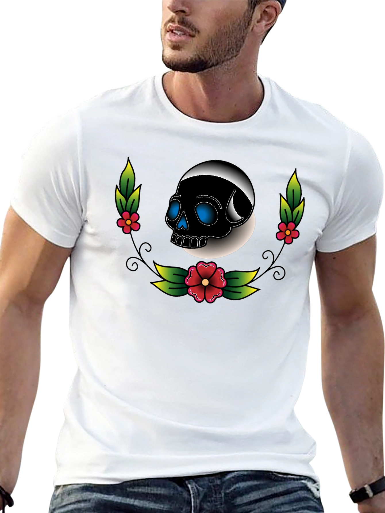 Skull Floral Graphic Tee - Unisex Black T-Shirt