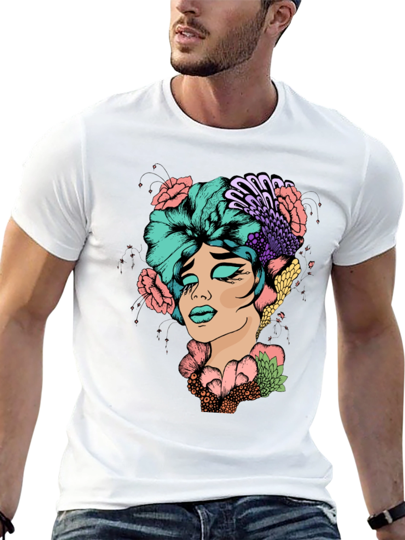 Floral Portrait Graphic T-Shirt - Unique Design