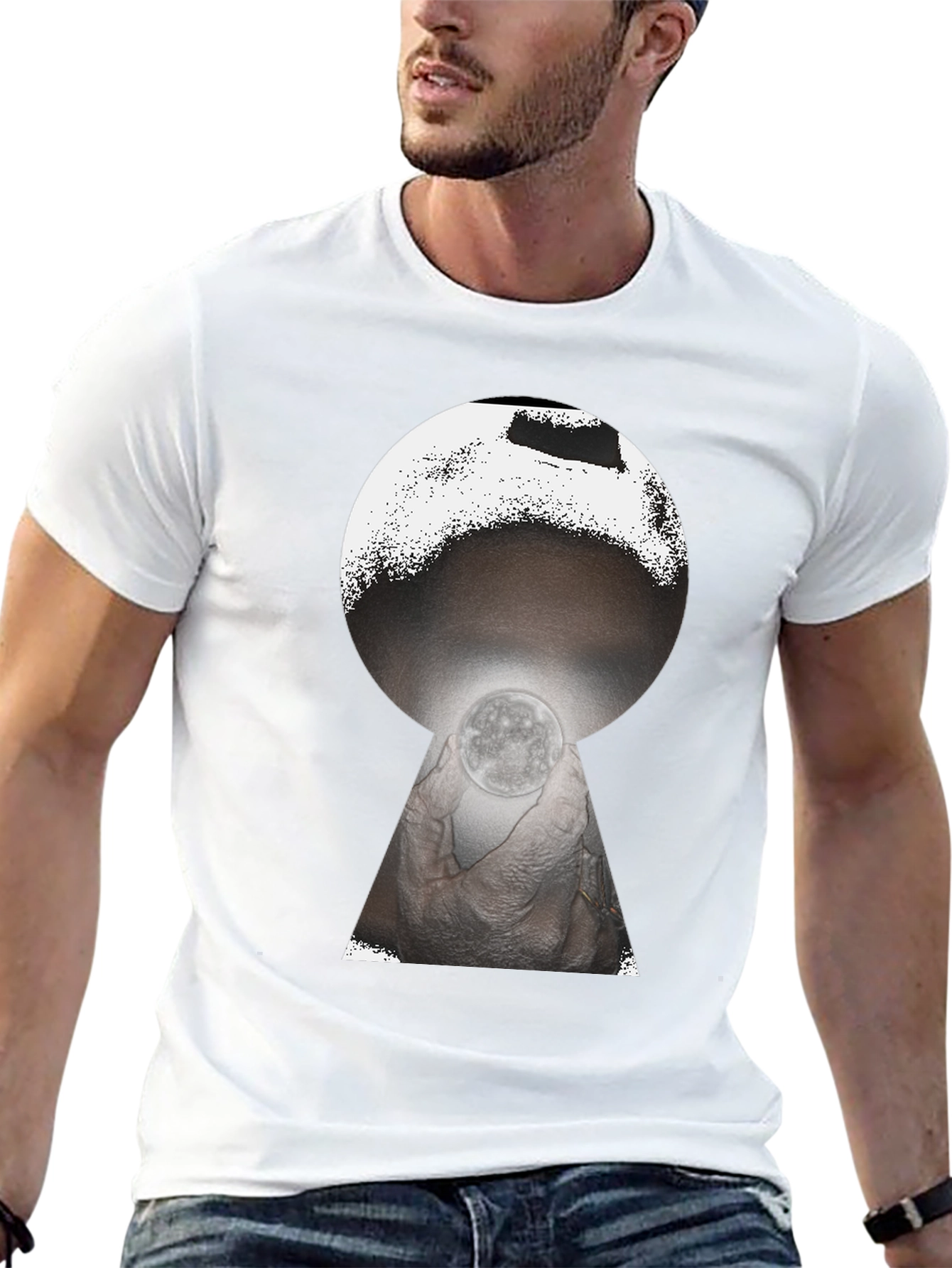 Mystic Moon Keyhole Graphic Tee - Black