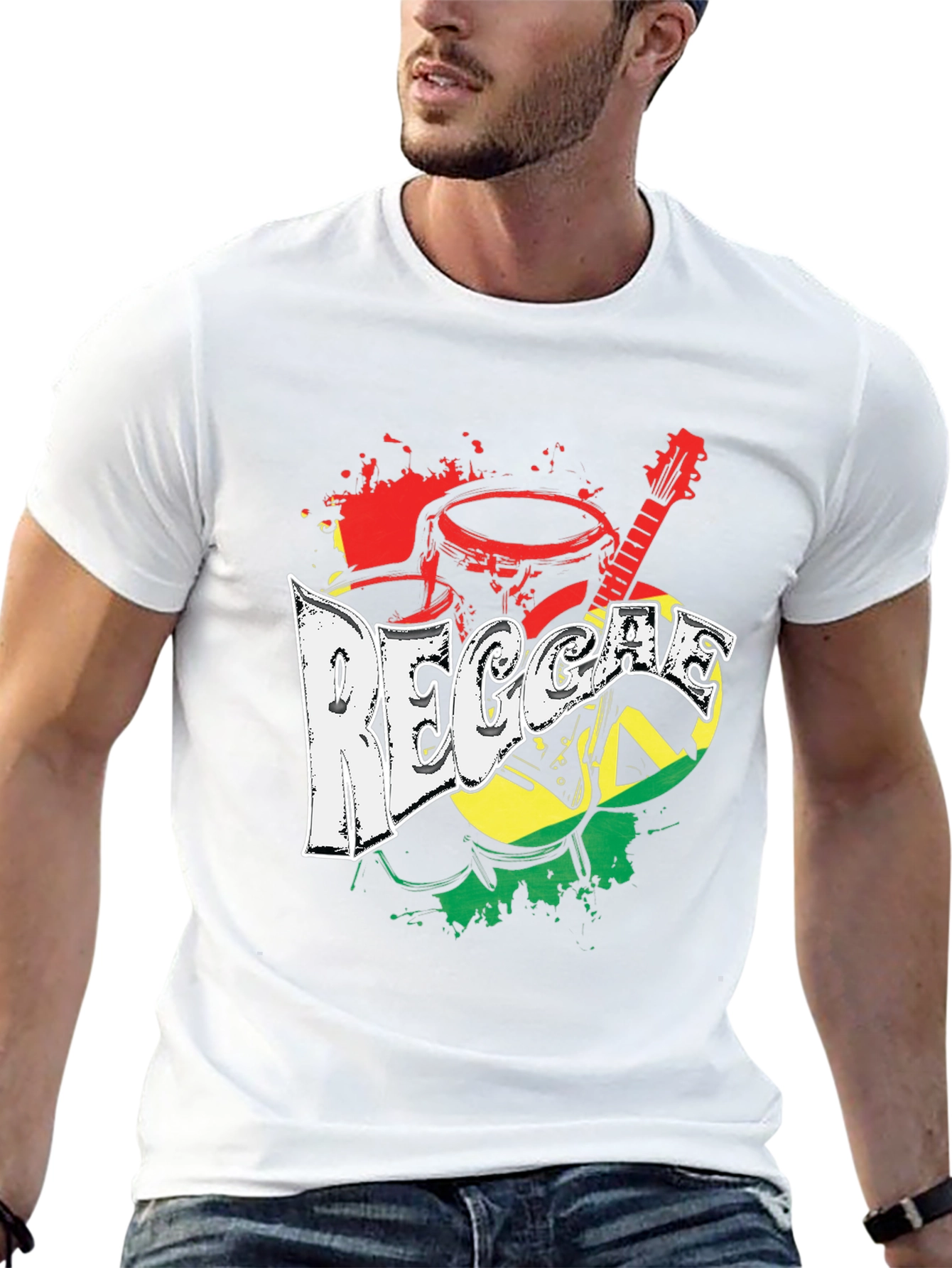 Reggae Music Graphic Print Crew Neck T-Shirt