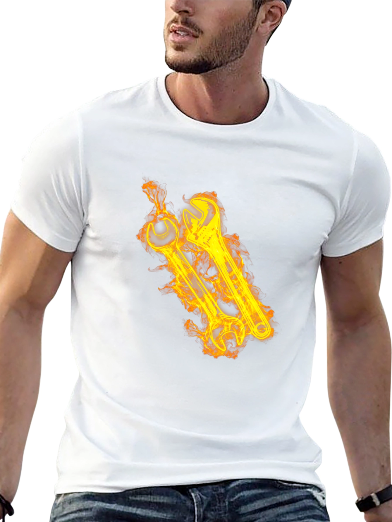 Fiery Wrench Graphic Black T-Shirt