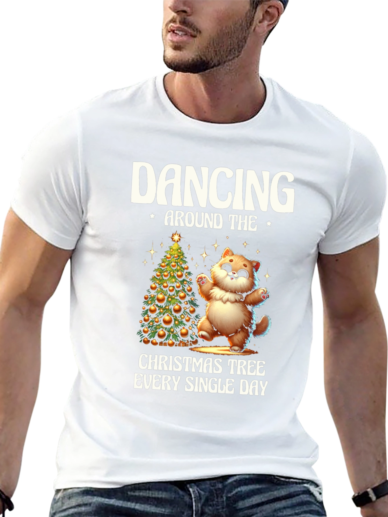 Dancing Cat Christmas Tree Tee