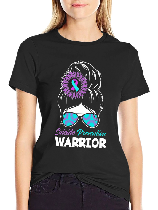 Suicide Prevention Warrior Messy Bun T-Shirt