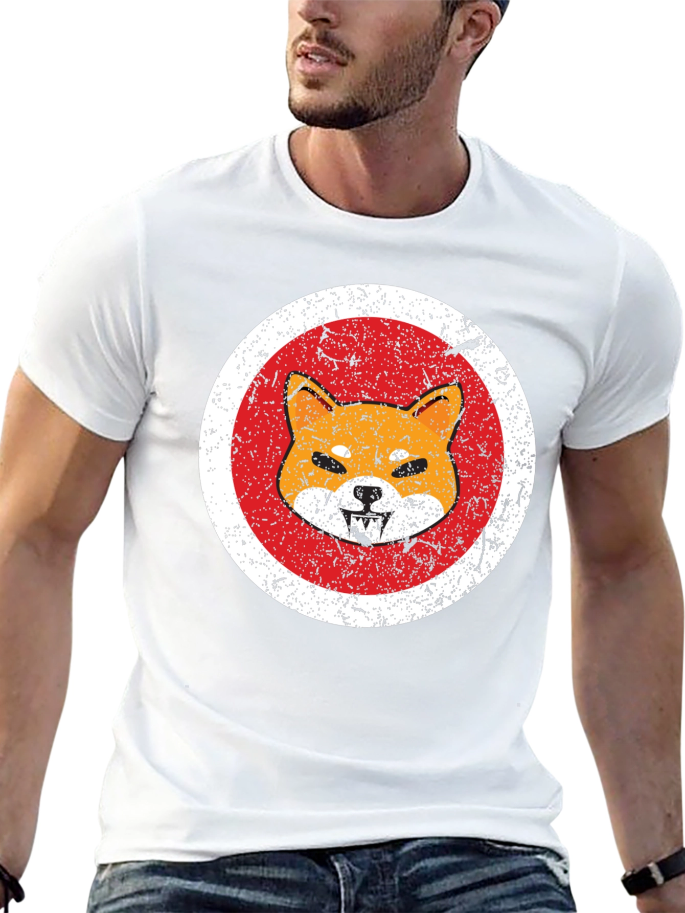 Shiba Inu Graphic Tee - Distressed Style