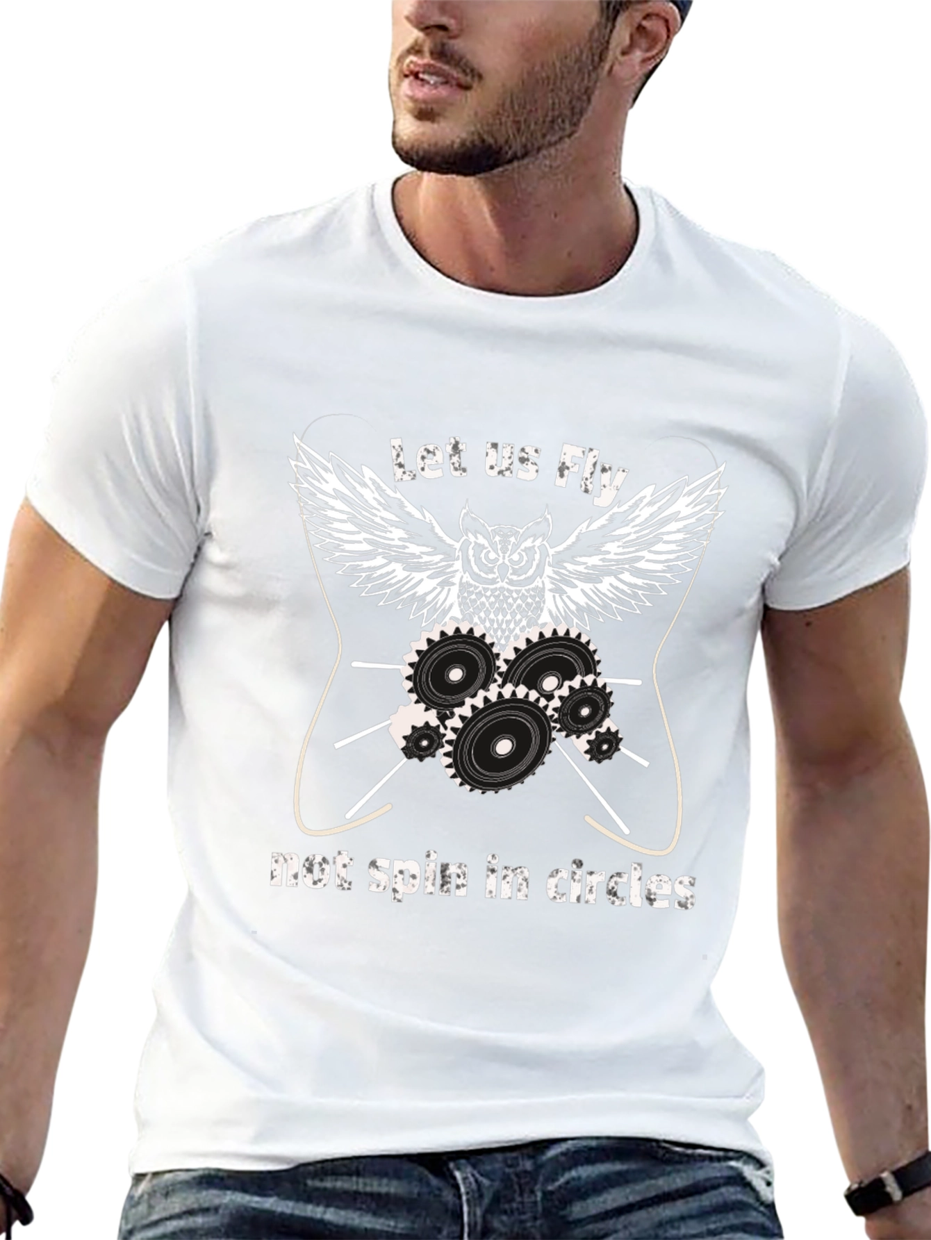 Owl Gears Black Graphic T-Shirt - Let Us Fly