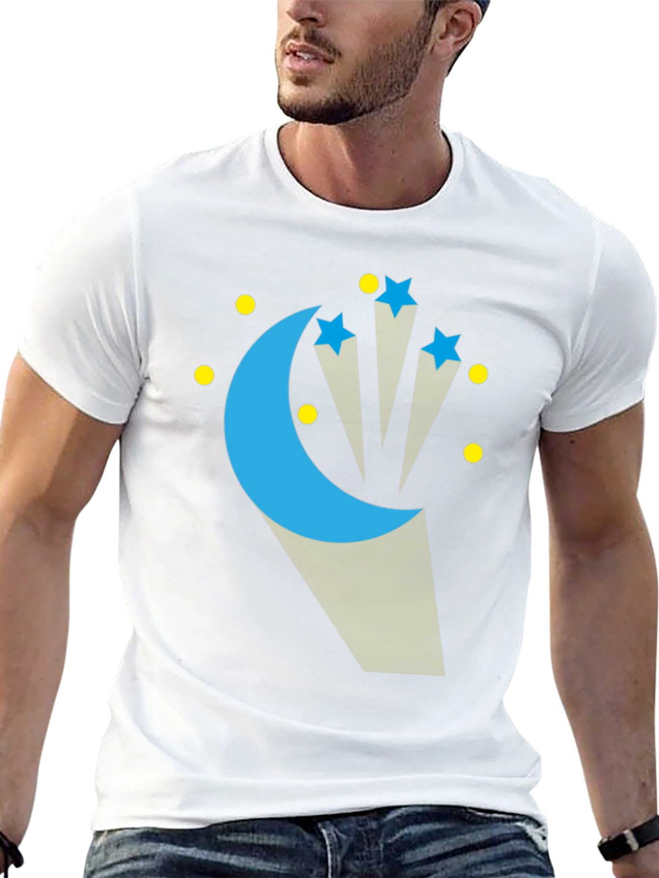 Celestial Moon & Stars Graphic Tee - Black Cotton