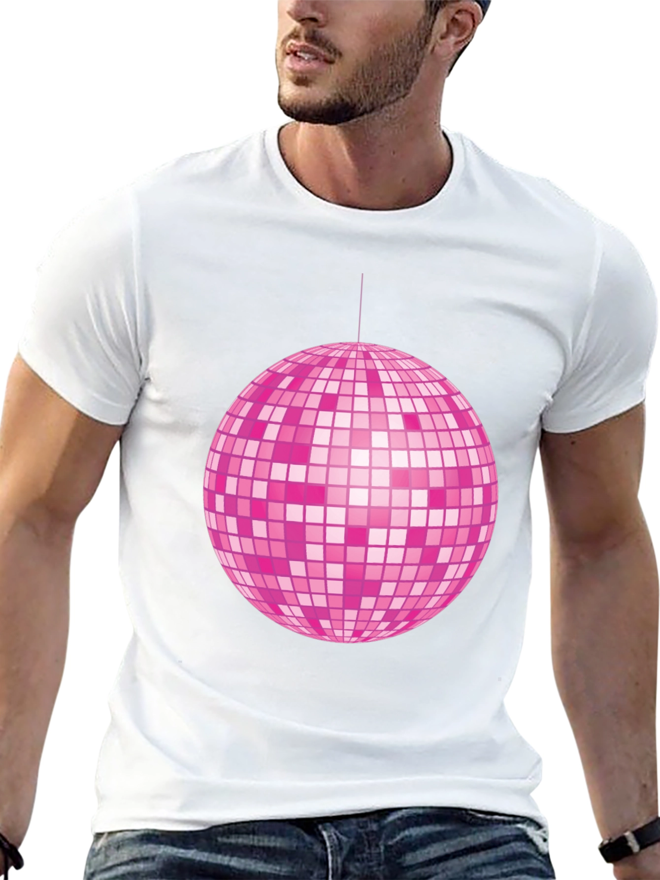 Pink Disco Ball Graphic Tee - Retro Party Shirt