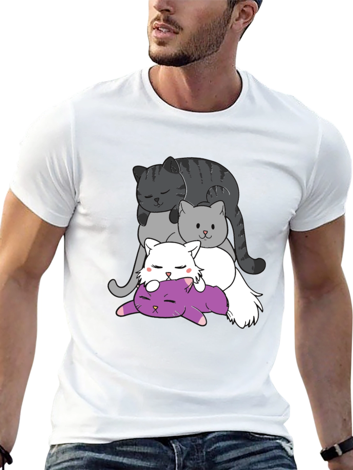 Stacked Cats Graphic Tee - Cute Cartoon Cat Shirt