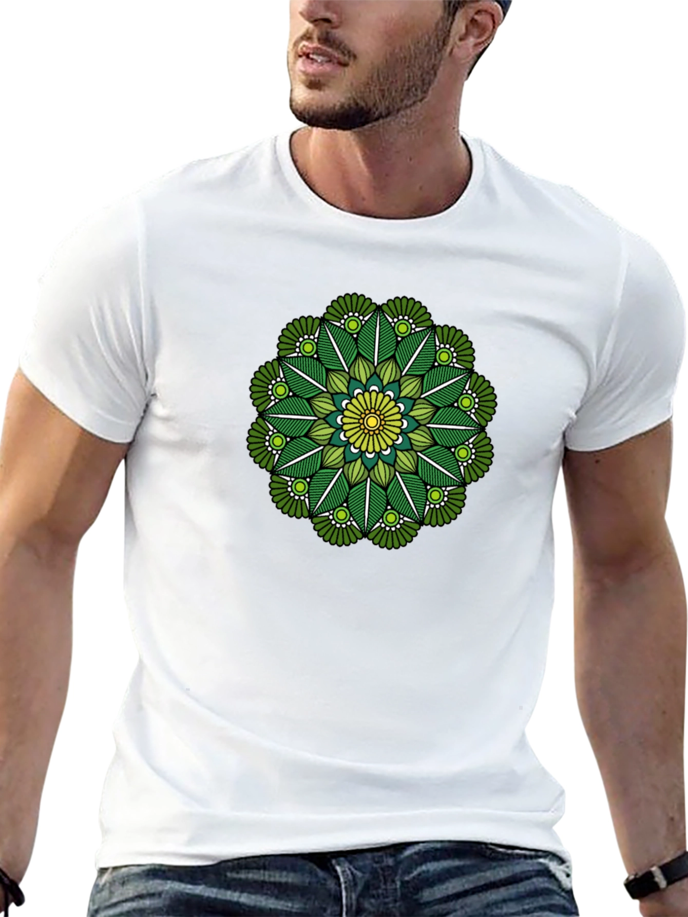 Green Mandala Graphic Tee - Stylish Black T-Shirt