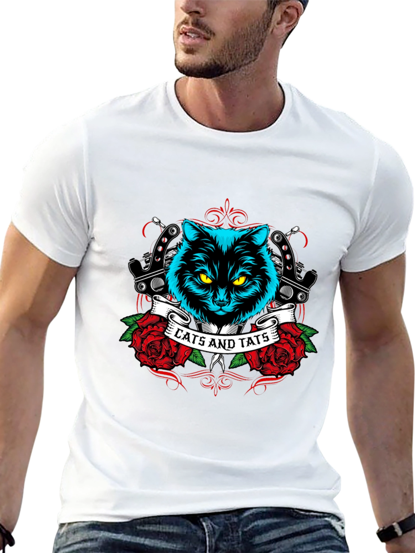 Cats and Tats Black Graphic T-Shirt