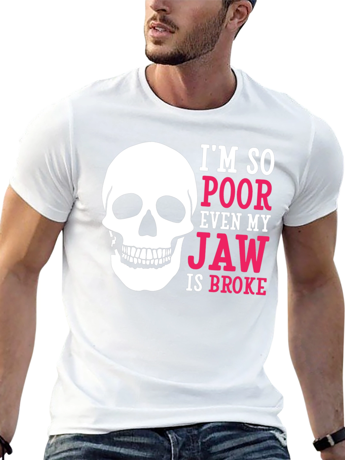Poor Broke Jaw Skull Graphic T-Shirt