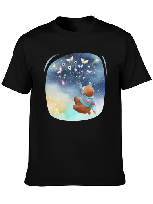 Bear Butterfly Graphic Black T-Shirt