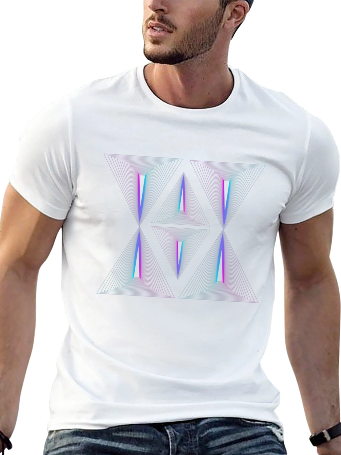 Neon Geometric Triangle Graphic Print Black T-Shirt