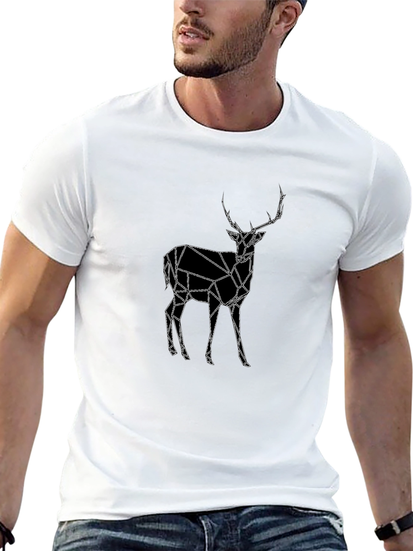 Geometric Deer Graphic Tee - Black