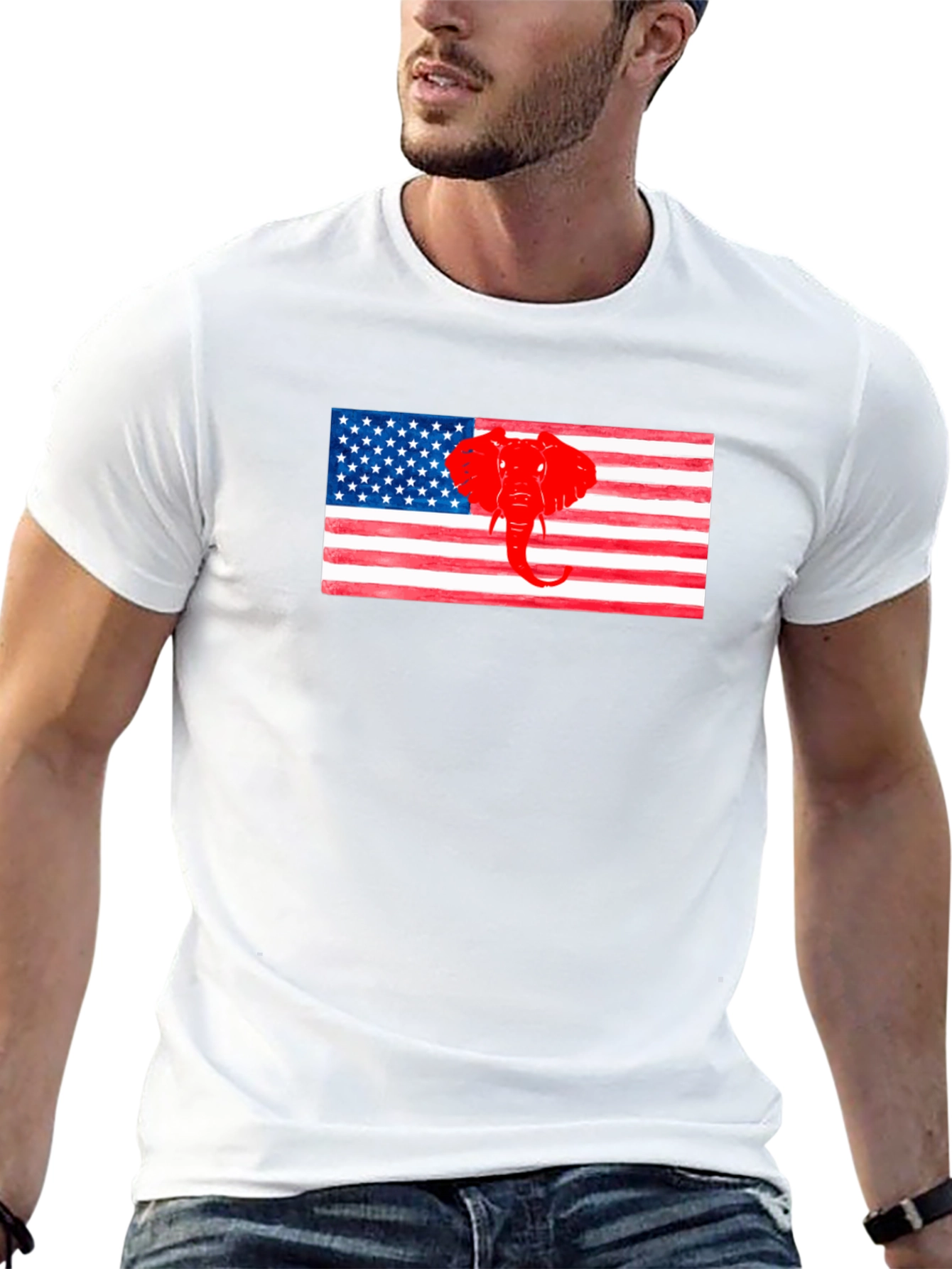 Patriotic Elephant USA Flag Graphic Tee