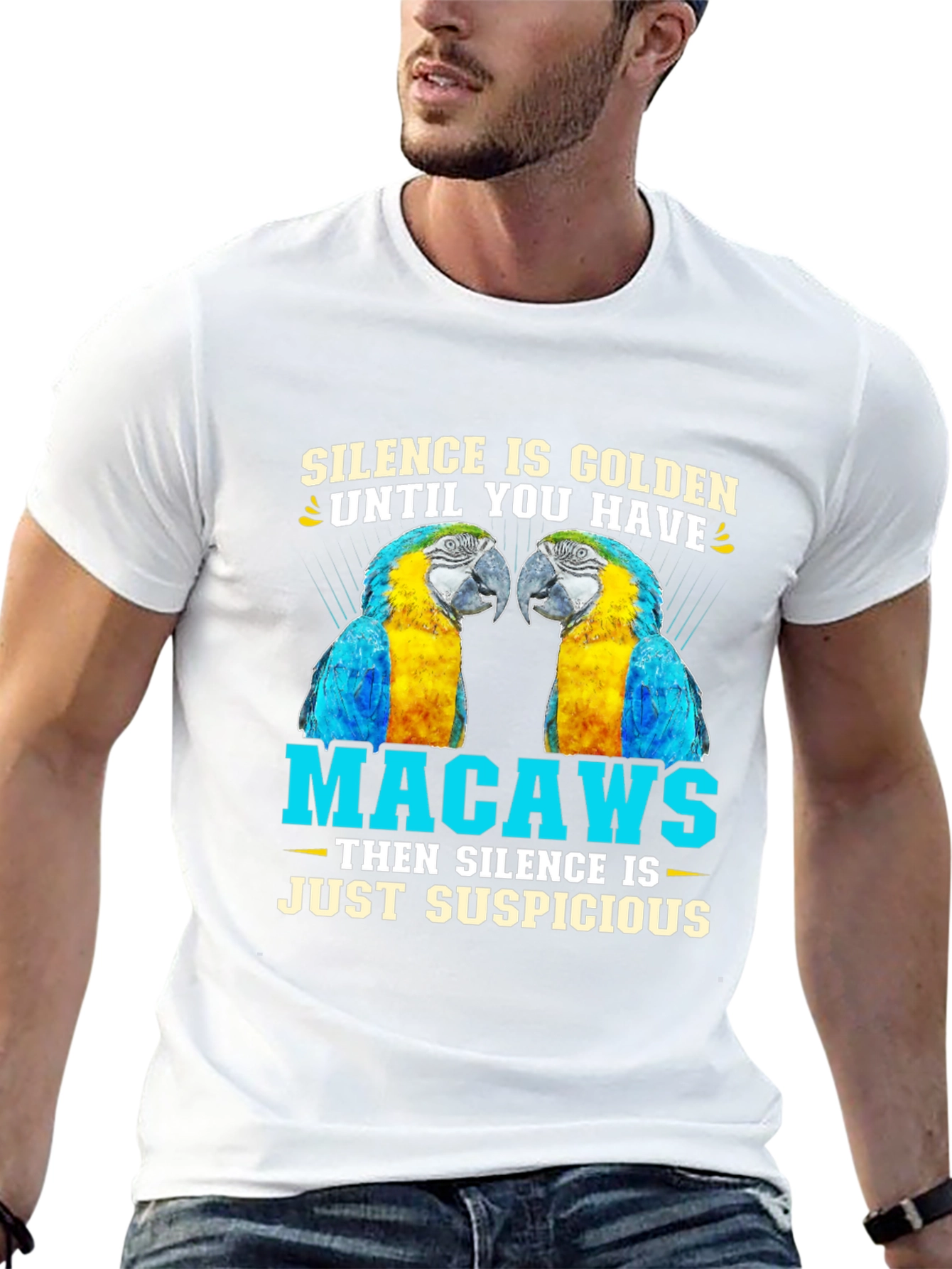 Macaw Parrot T-Shirt - Silence is Golden Suspicious!