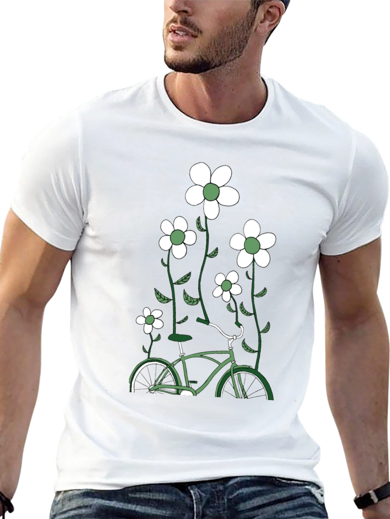 Mens Black Bicycle & Flowers Graphic Tee