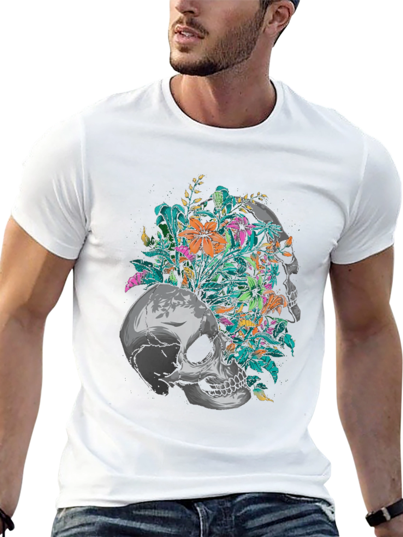 Floral Skull Graphic Black T-Shirt