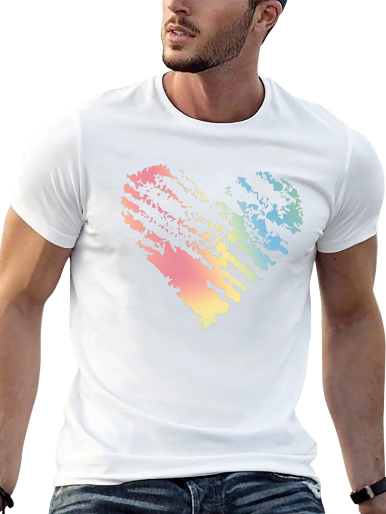 Rainbow Heart Grunge Black T-Shirt