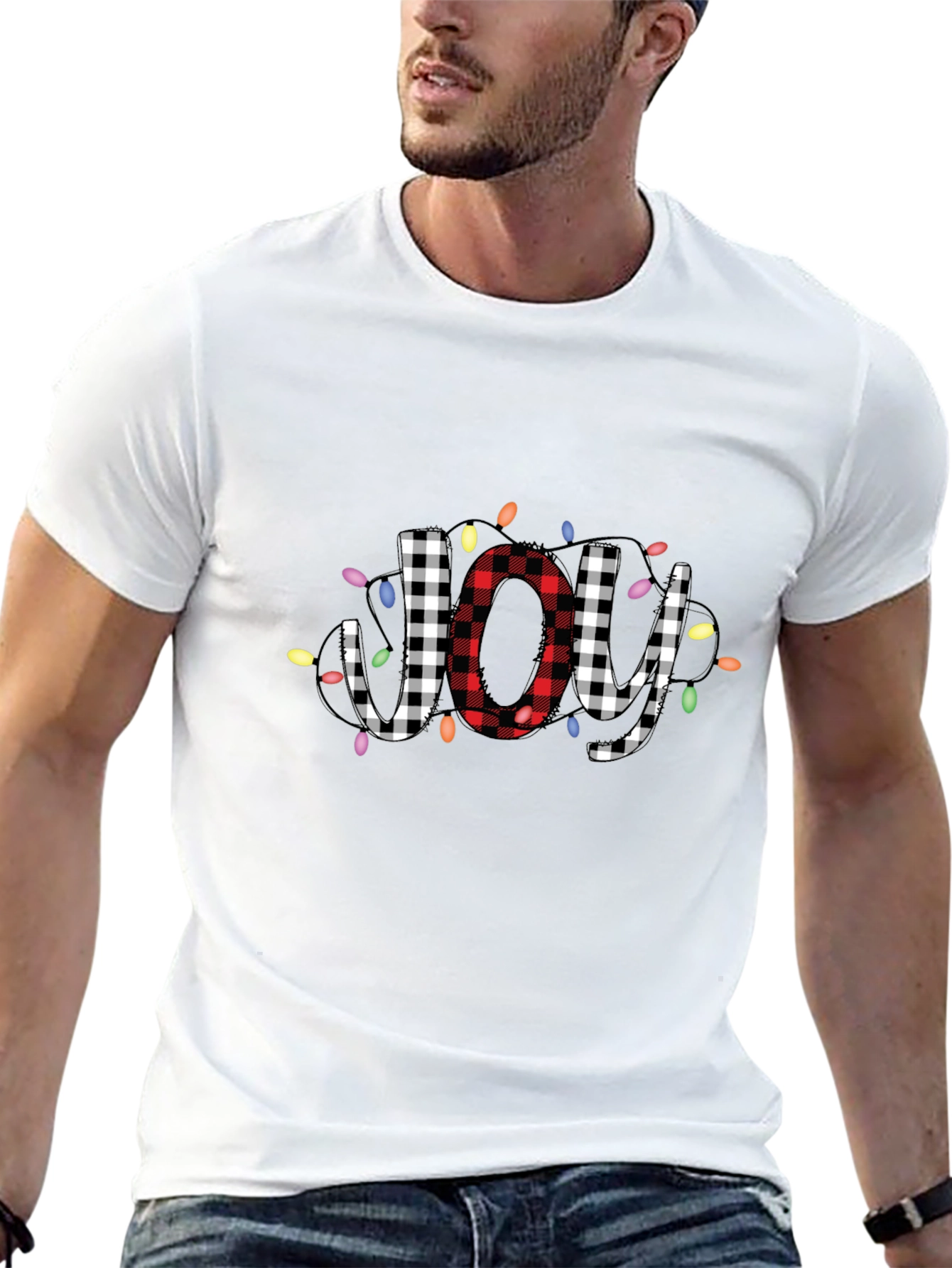 Festive JOY Plaid Graphic Tee