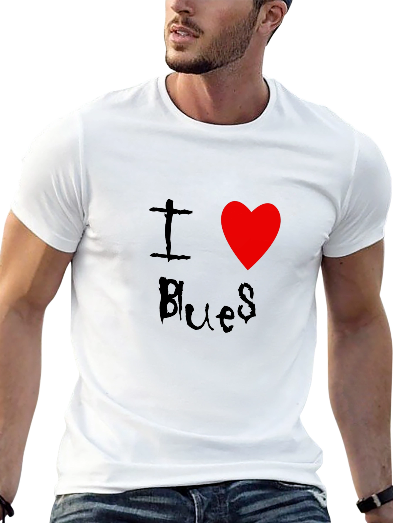 I Love Blues T-Shirt Black Cotton Graphic Tee