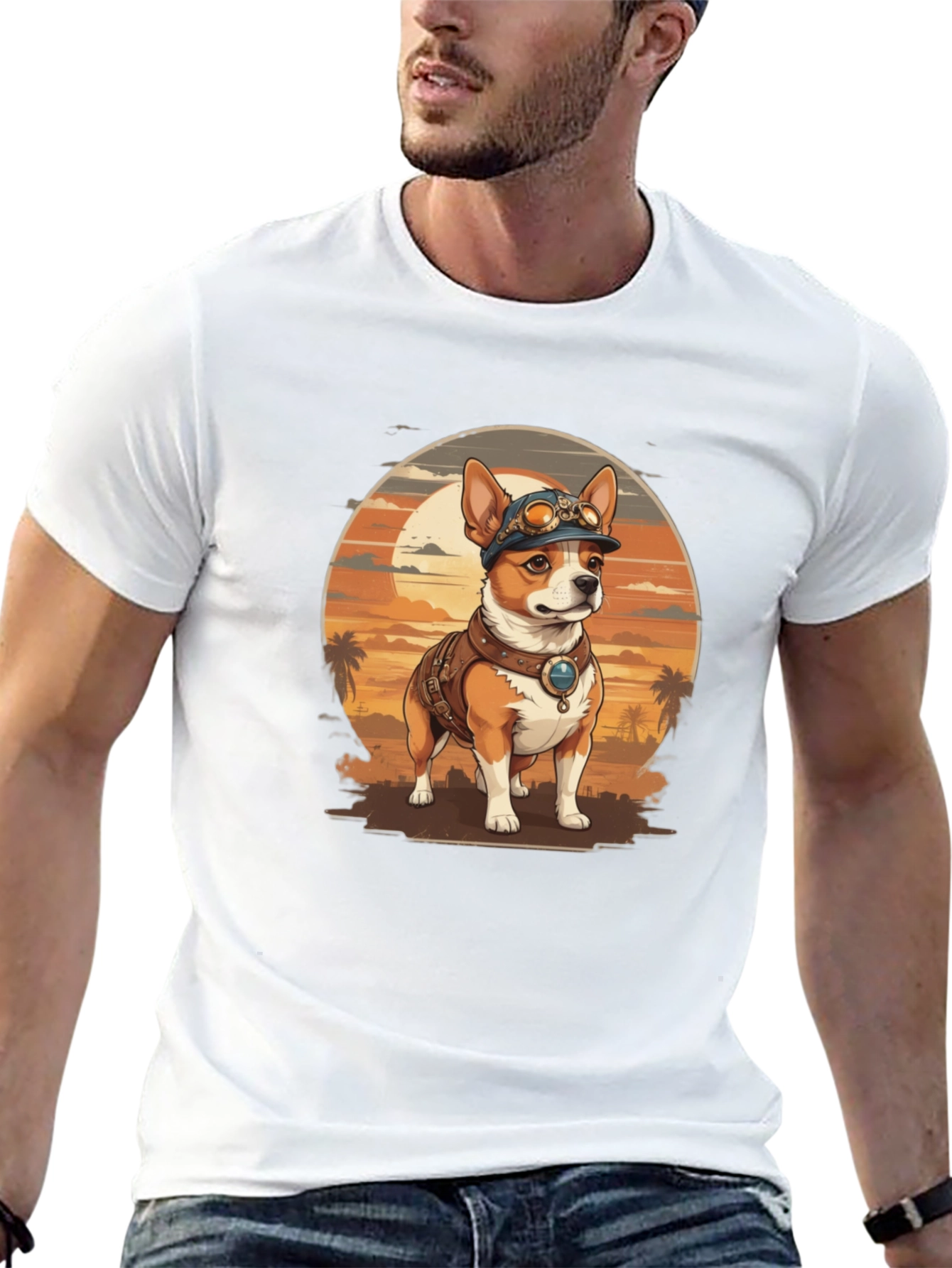 Steampunk Dog Graphic Tee - Retro Canine T-Shirt