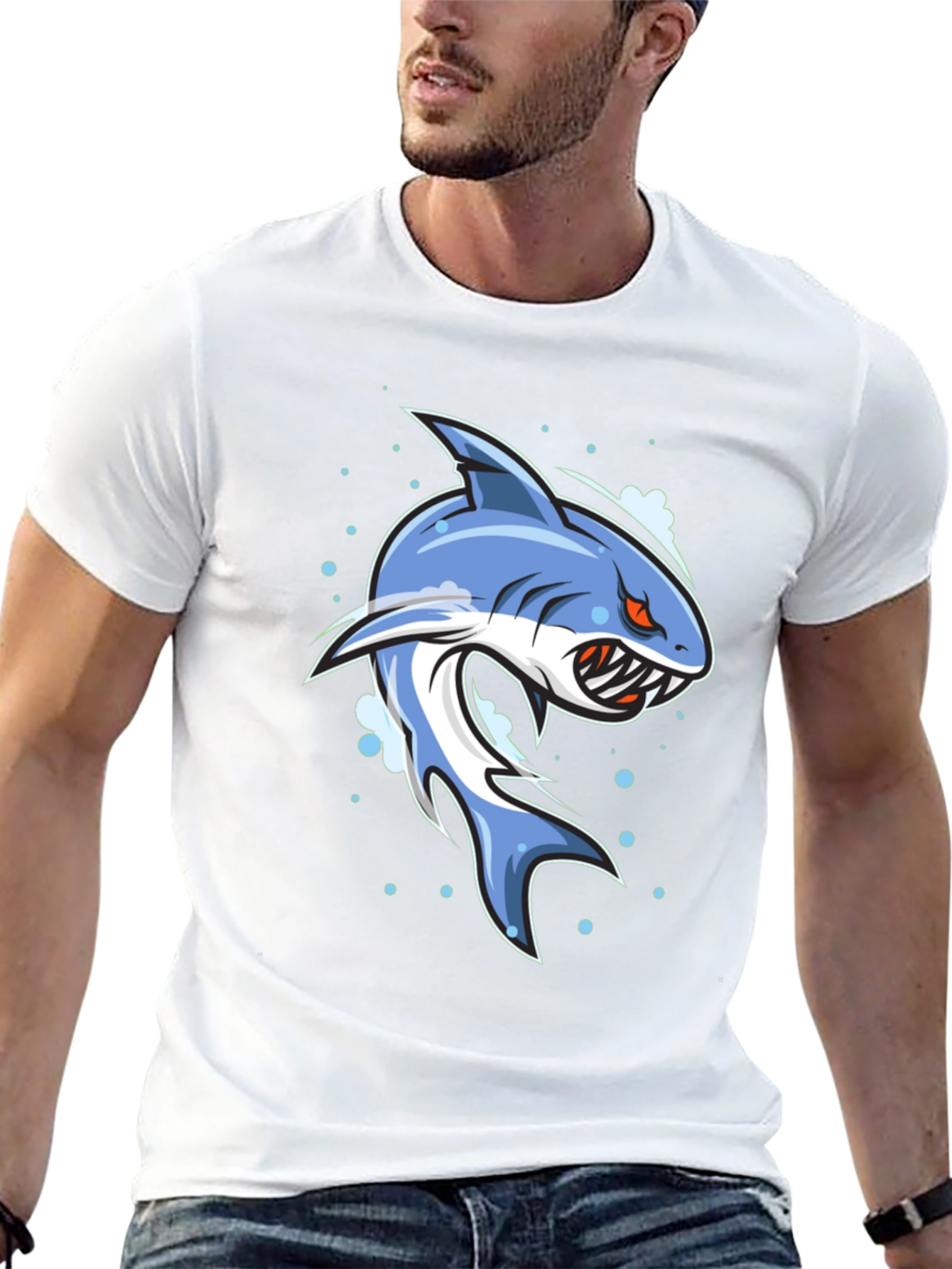 Shark Graphic Print Black T-Shirt for Men
