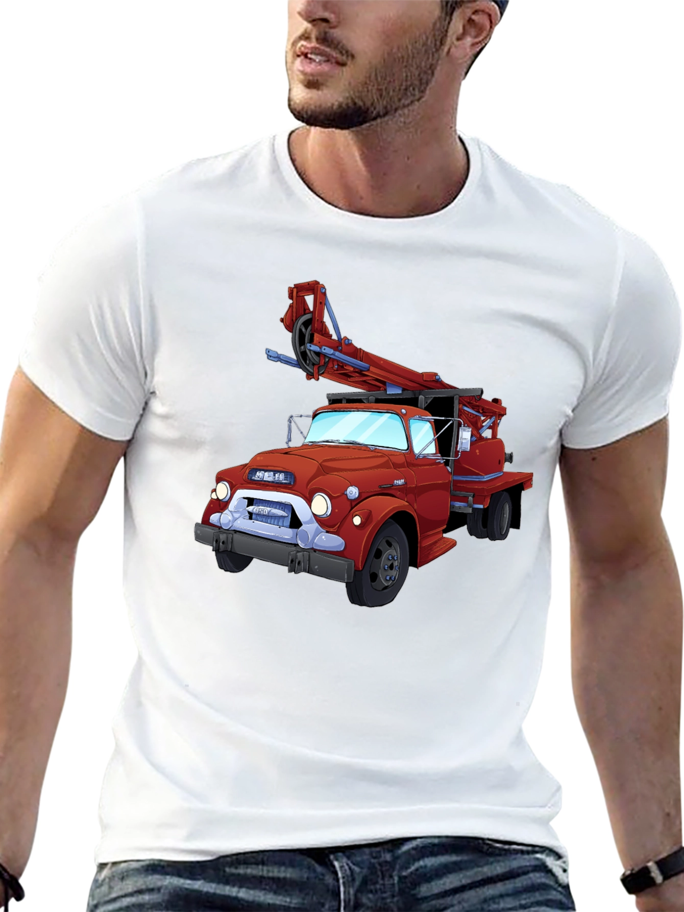 Cartoon Fire Truck Graphic T-Shirt - Classic Style