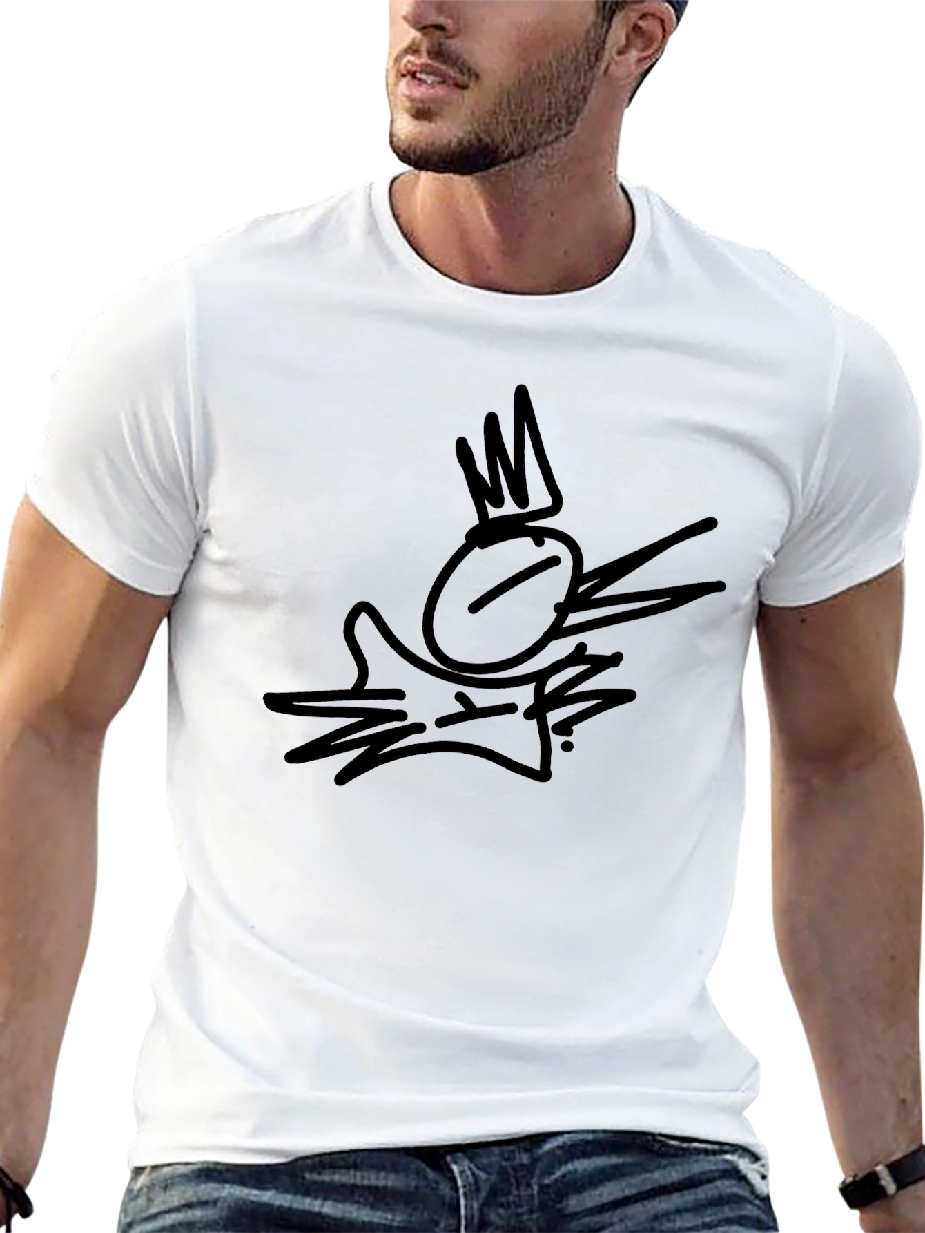 Graphic Print Tee - Black Crown Bird Design