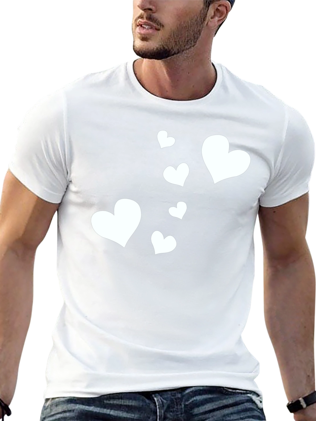 Heart Pattern Black Casual T-Shirt
