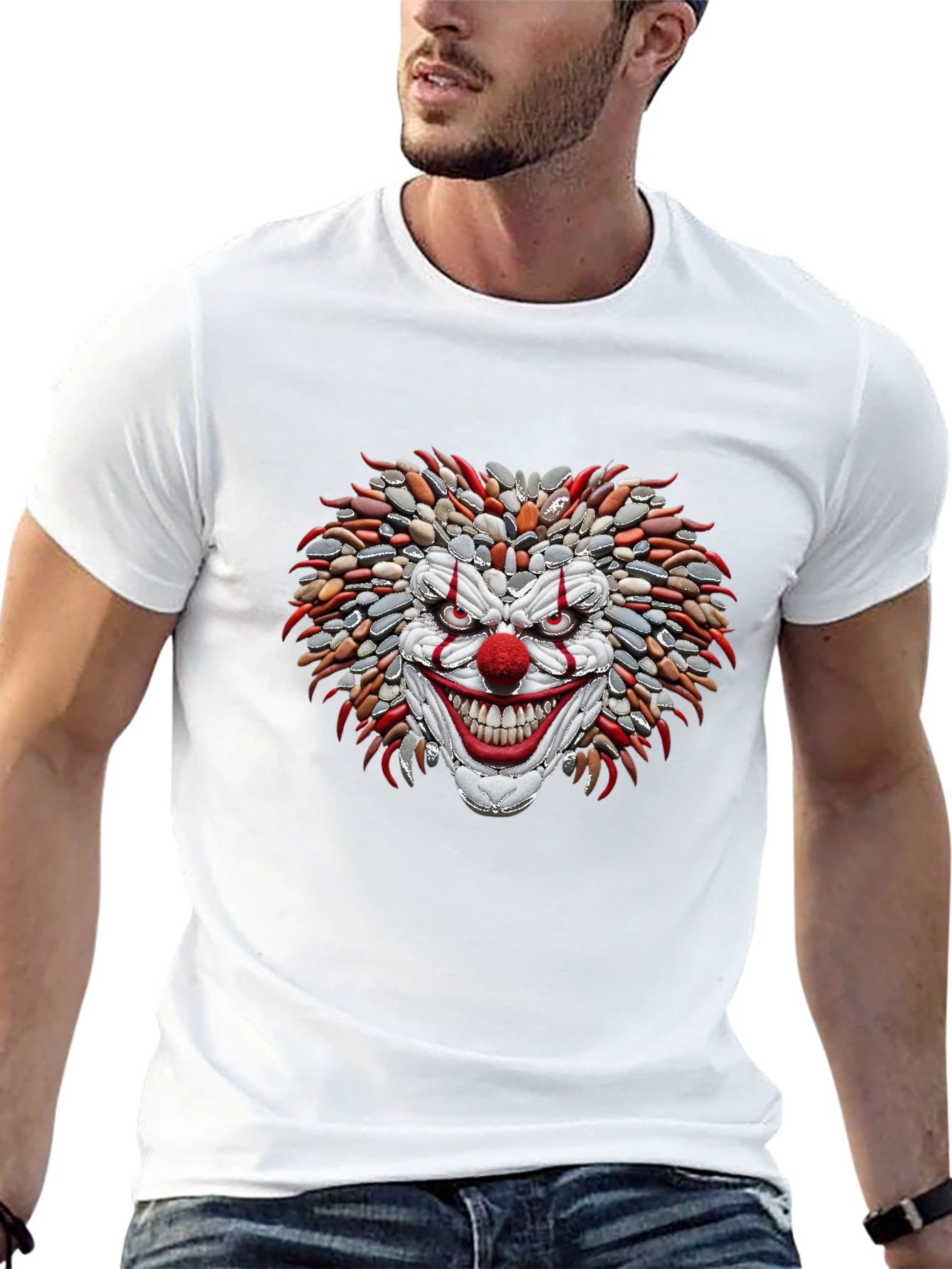 Mens Black T-Shirt with Stone Clown Design