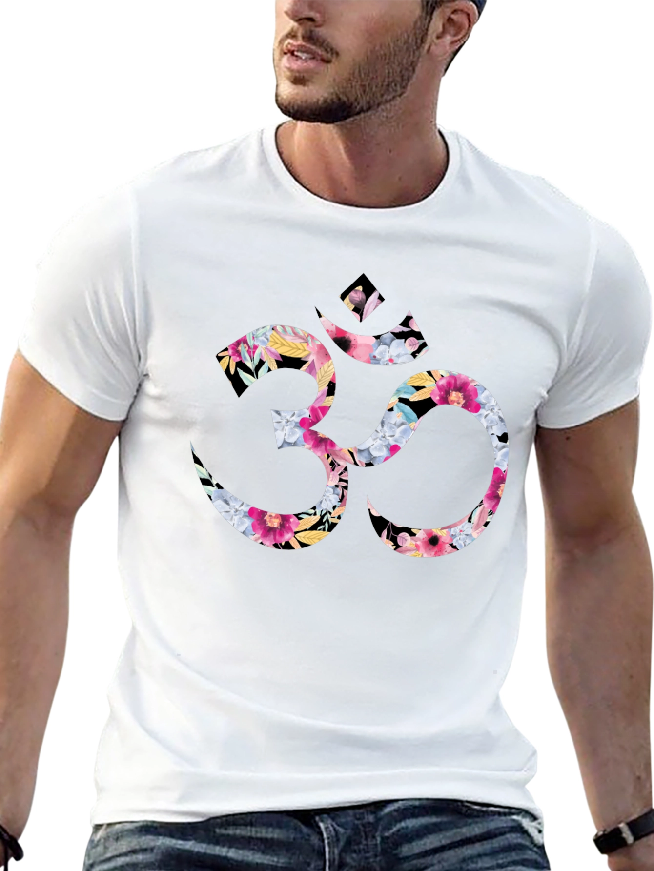 Floral Om Symbol Black T-Shirt