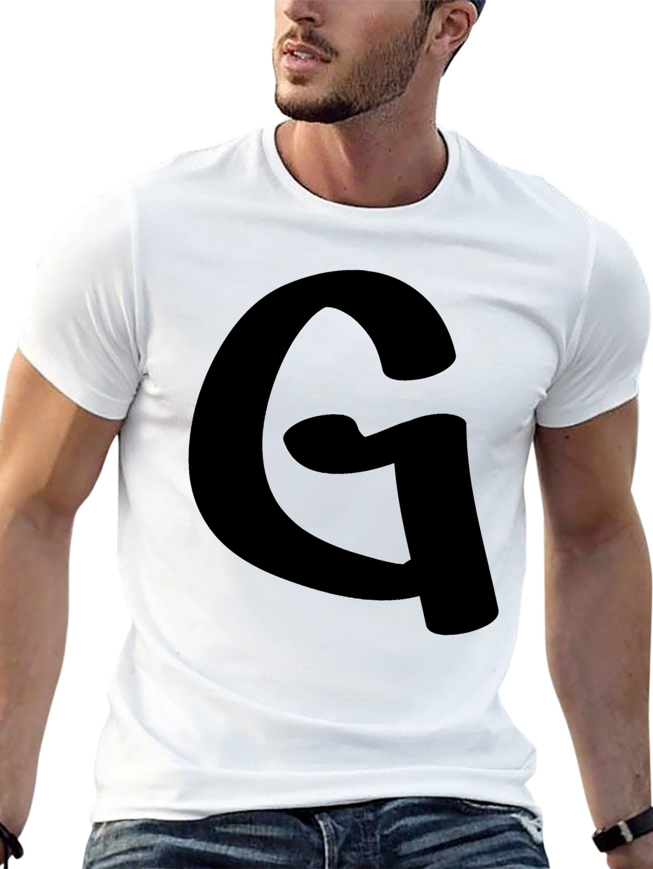 Mens Black T-Shirt with Letter G Graphic