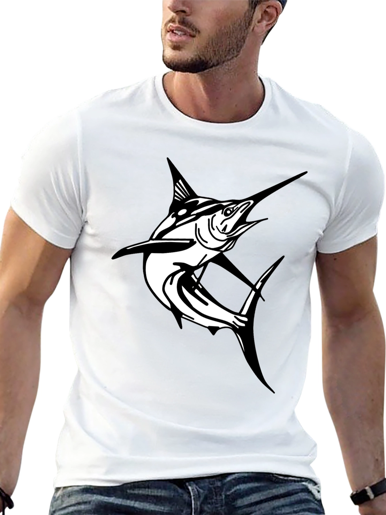 Marlin Fish Graphic T-Shirt - Black
