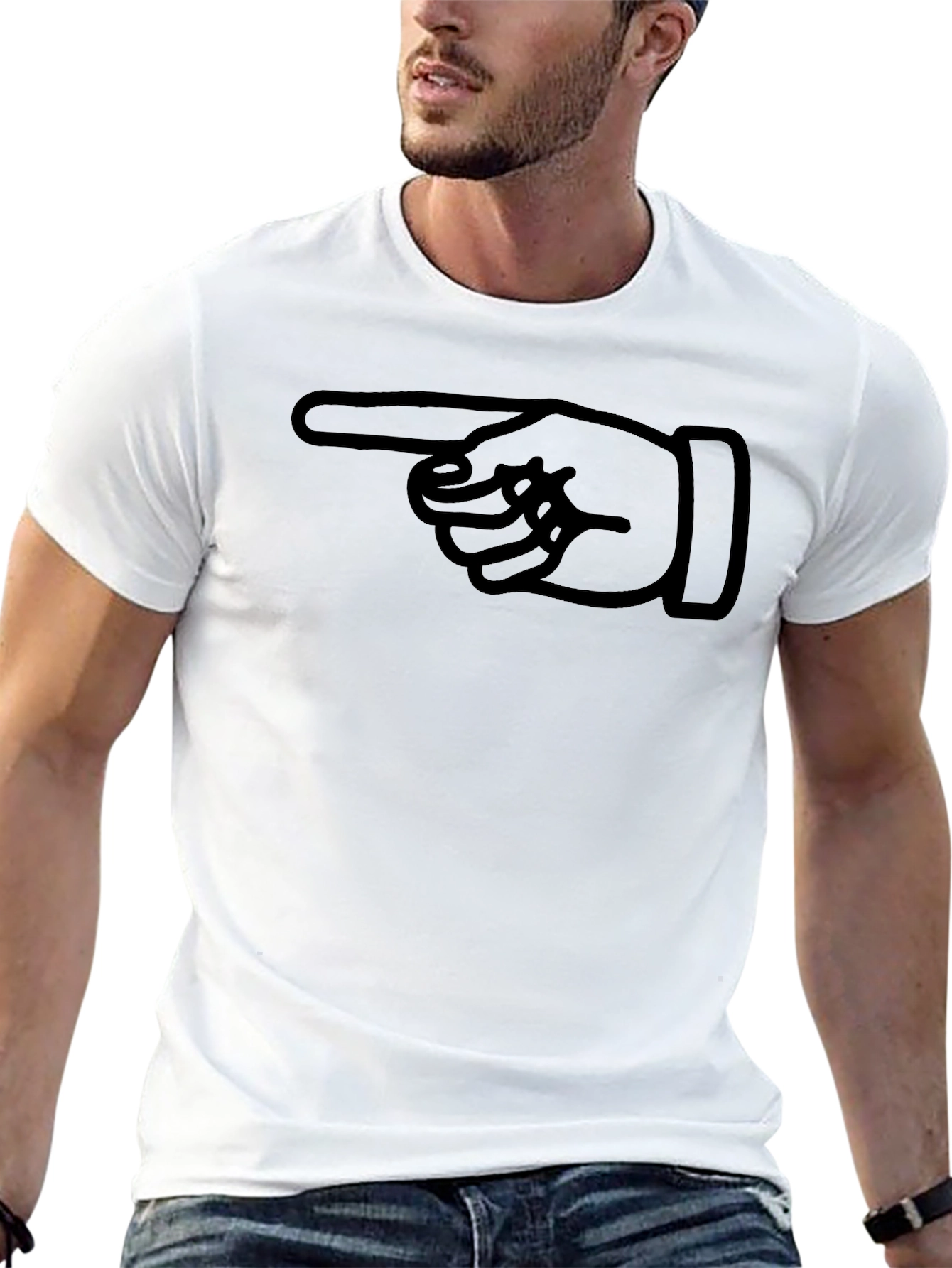 Pointing Finger Graphic Tee - Black Cotton T-Shirt