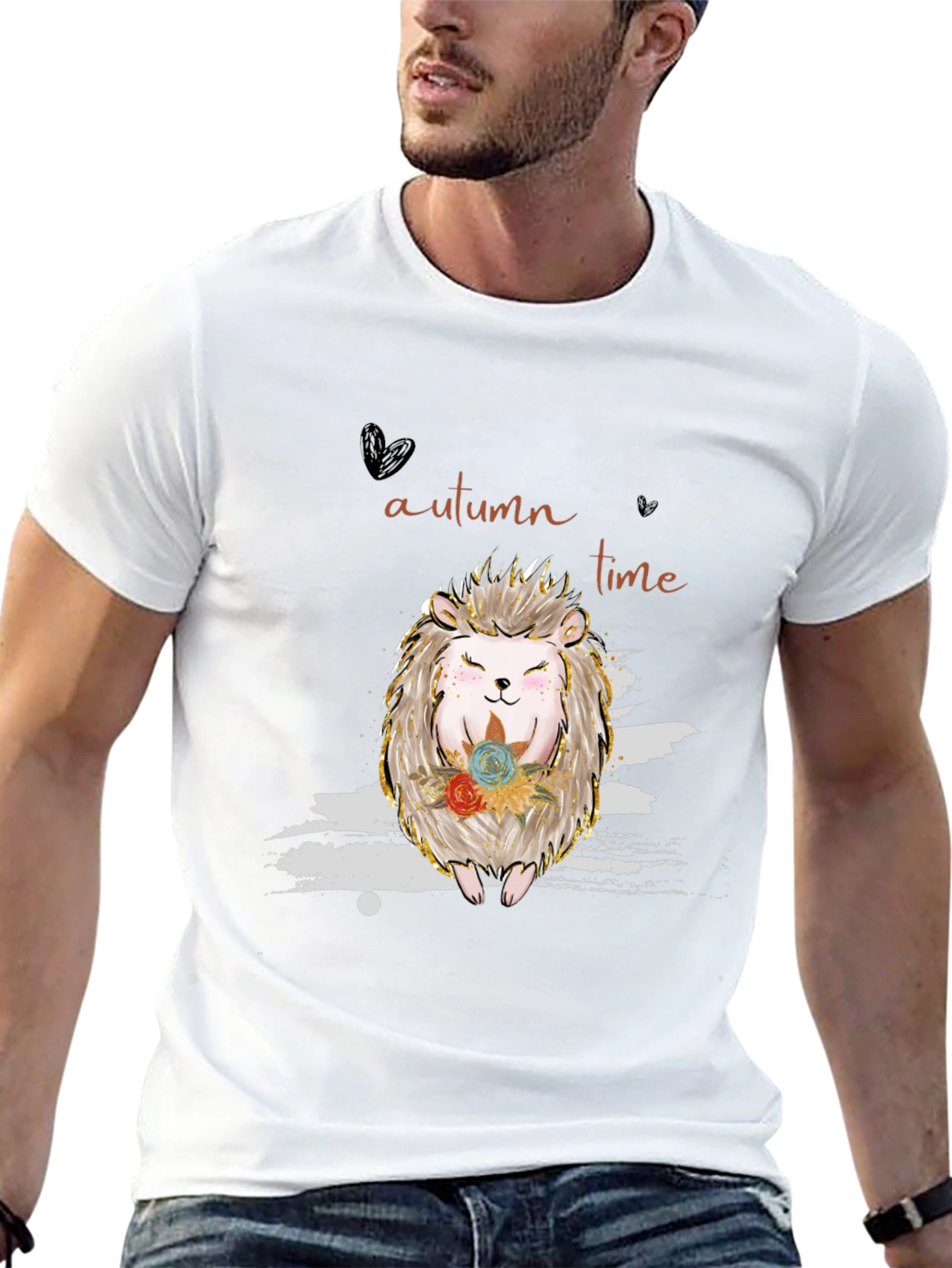 Autumn Time Hedgehog Graphic Tee - Black
