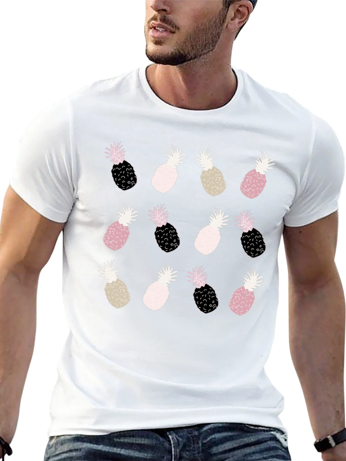 Pineapple Print Tee - Fun Trendy Black T-Shirt