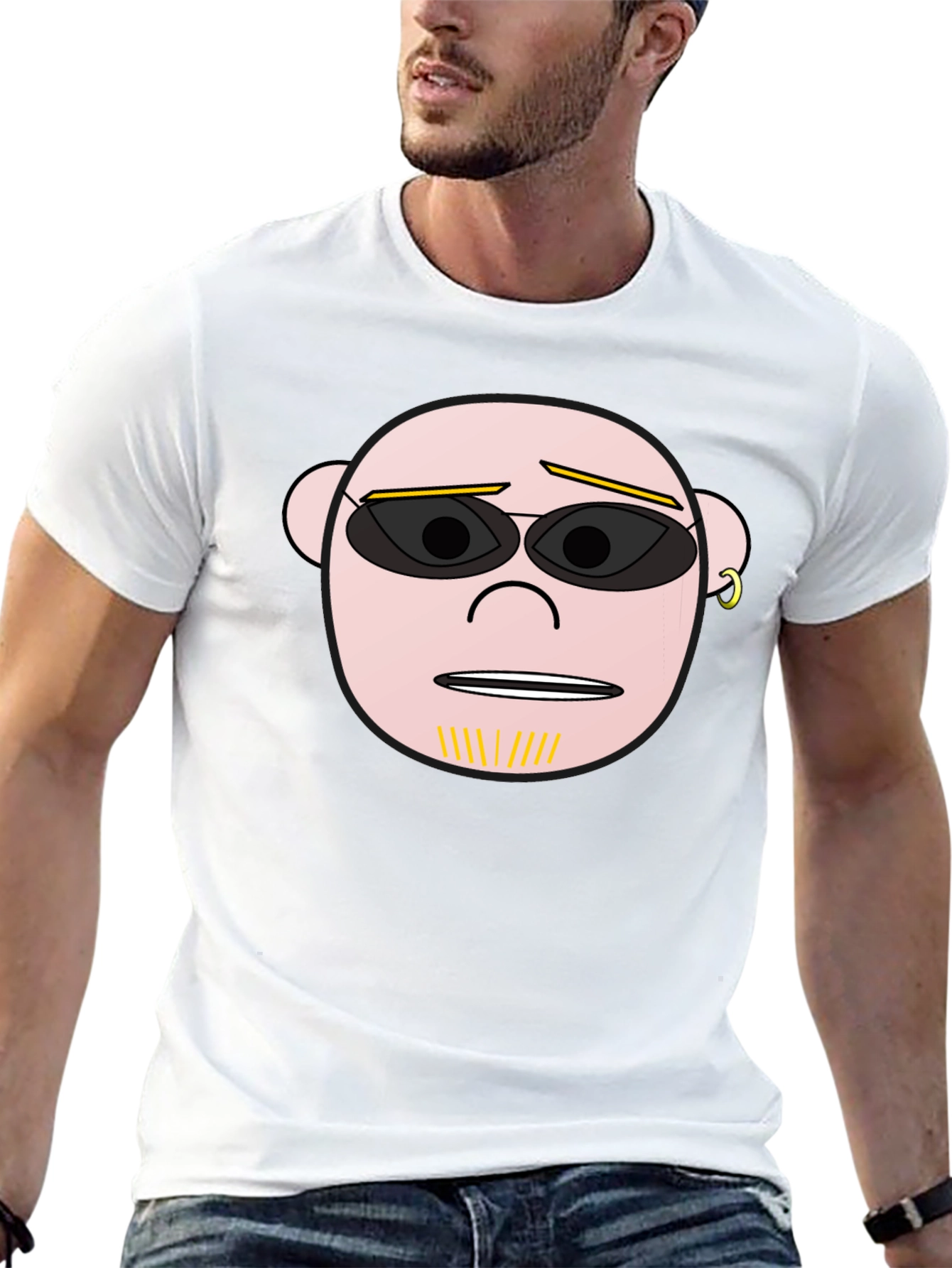 Cool Cartoon Face Graphic Black T-Shirt