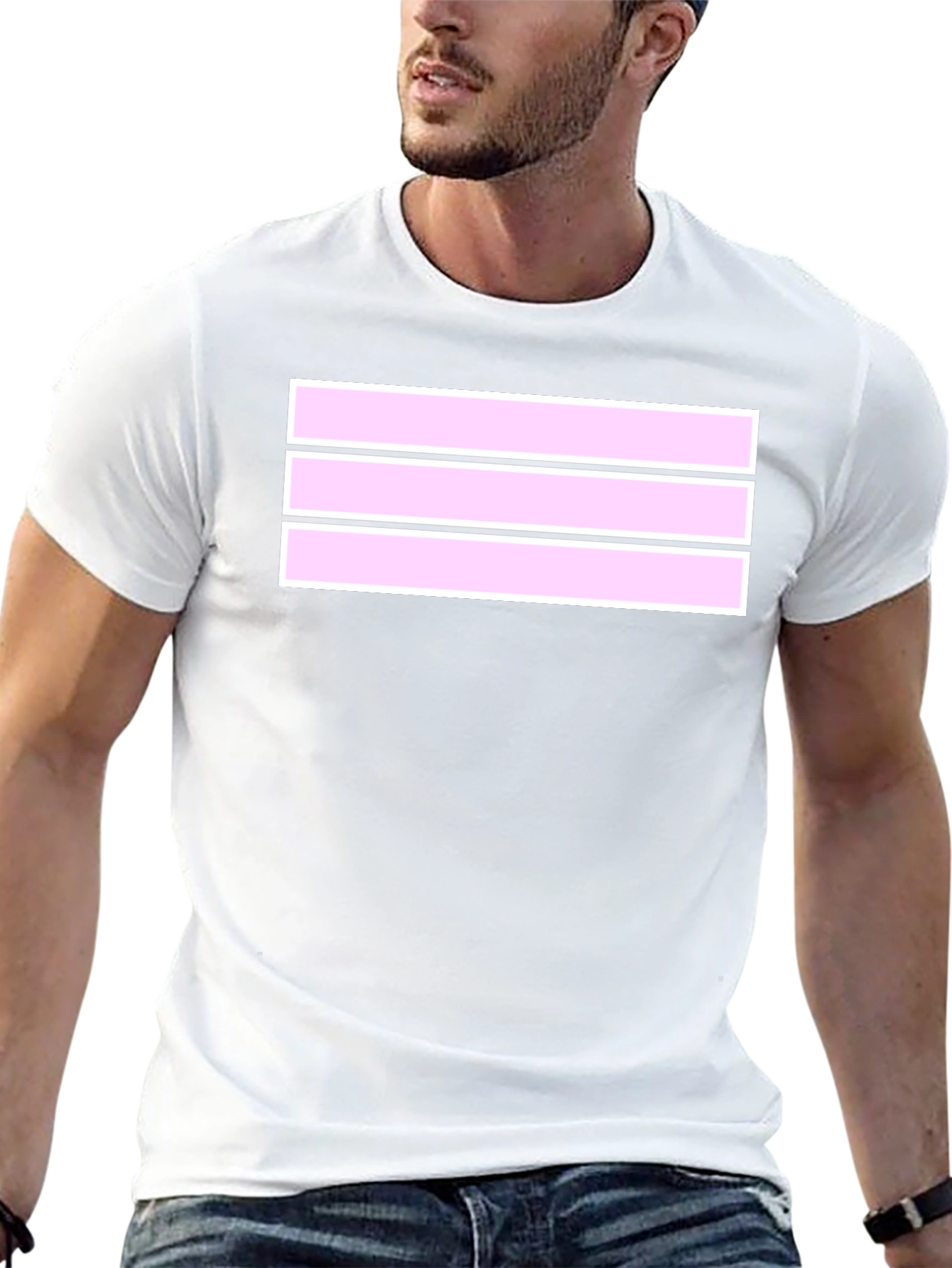 Striped T-Shirt: Black with Pink & White Design