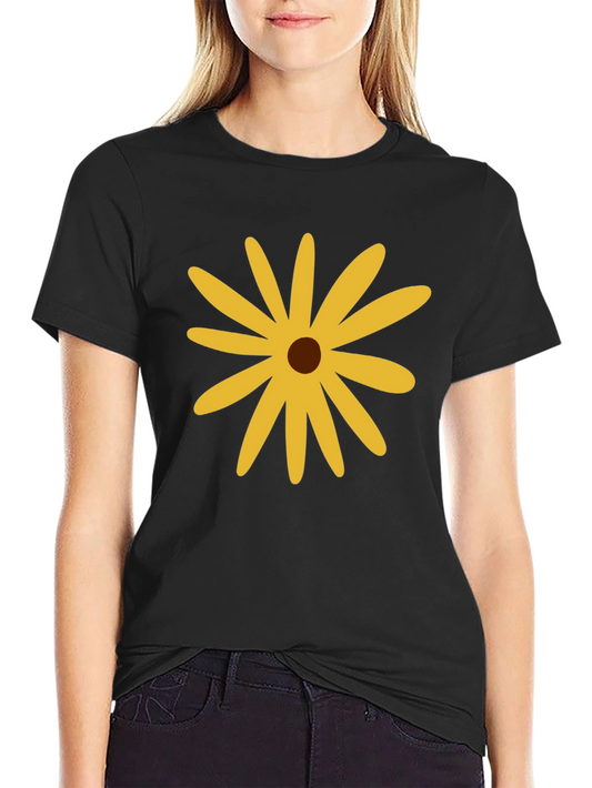 Black T-Shirt with Yellow Flower