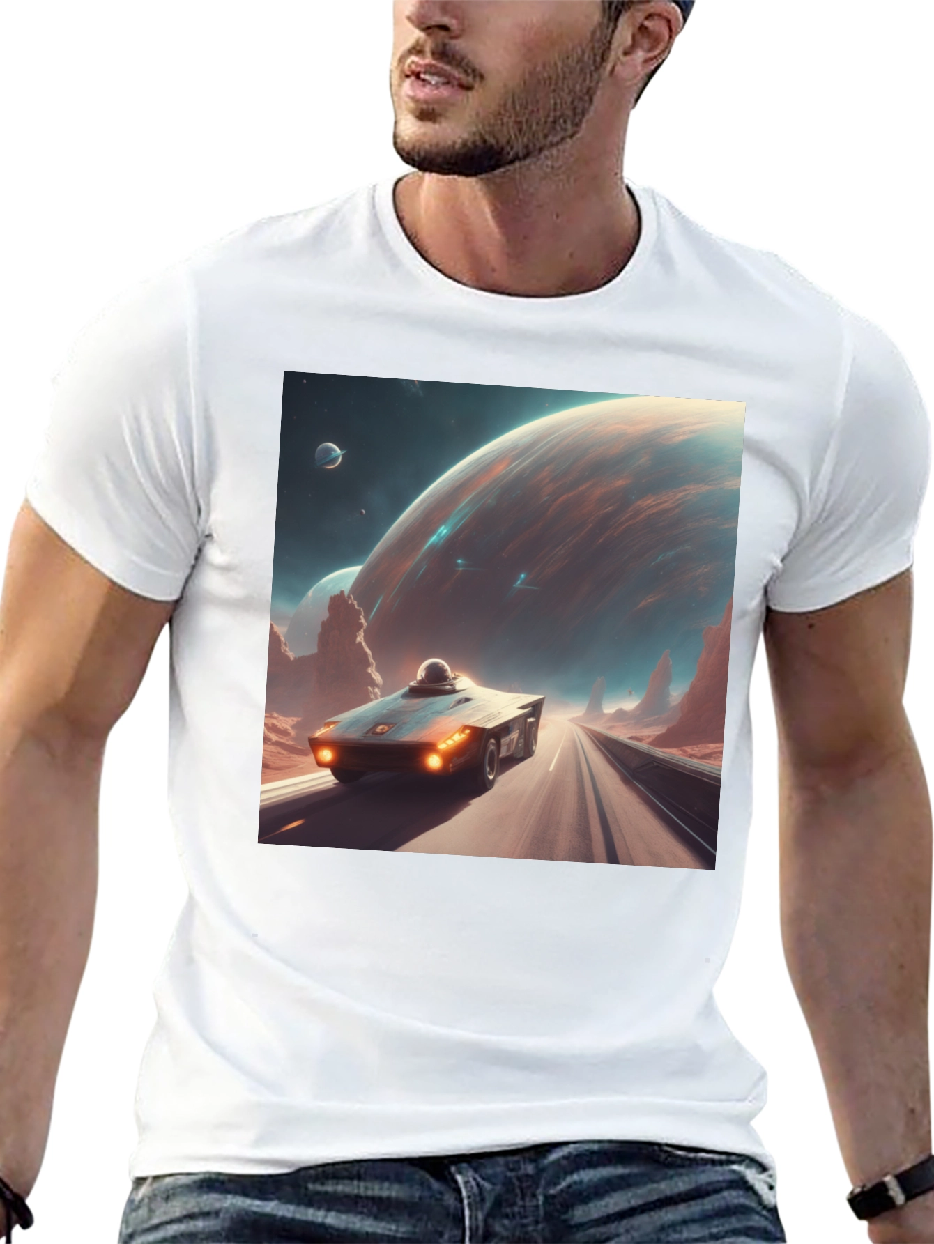 Sci-Fi Car T-Shirt: Futuristic Planet Design