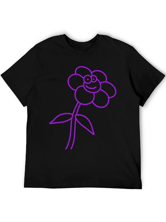 Black T-Shirt with Purple Flower Graphic