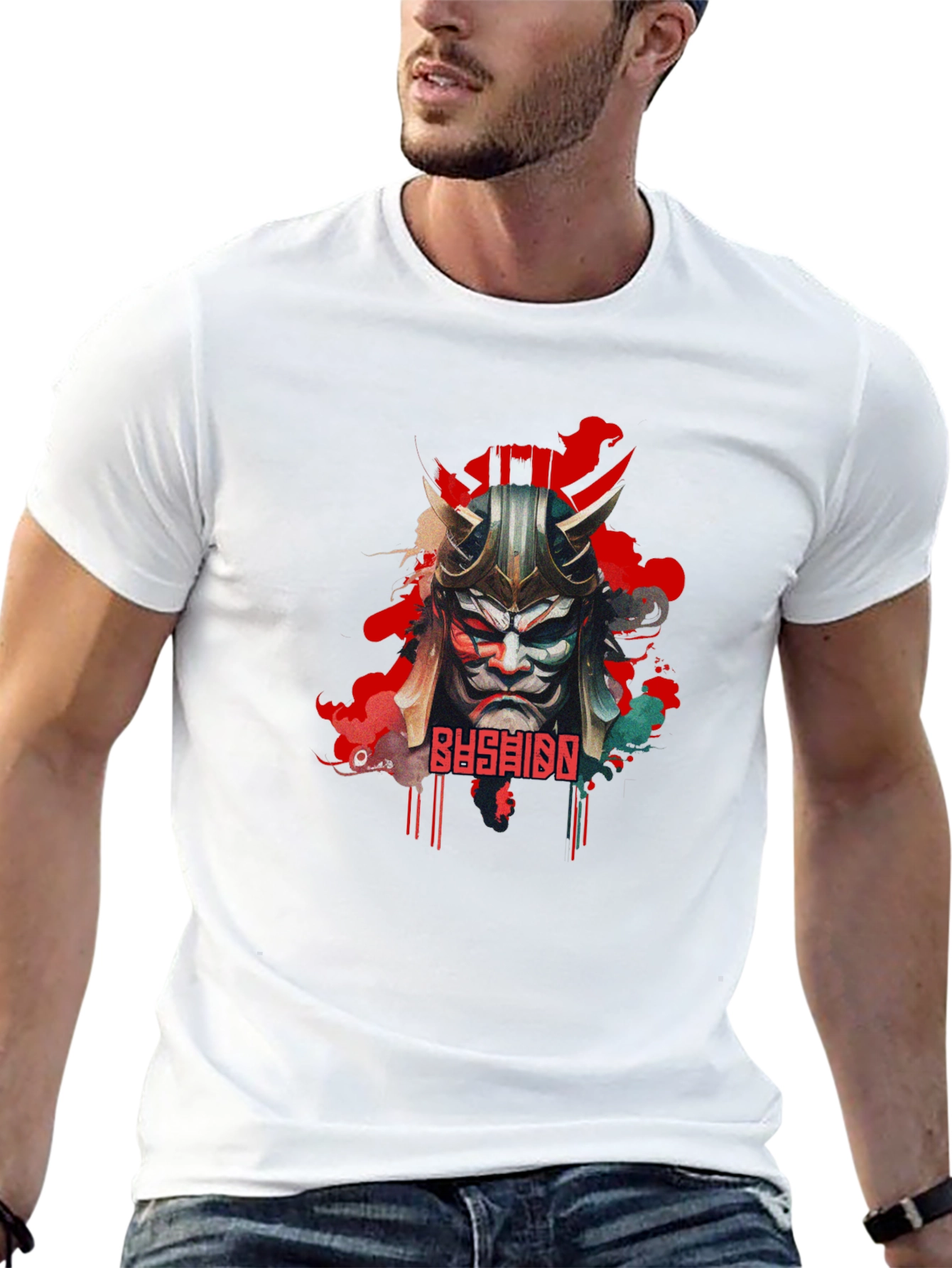 Bushido Samurai Mask Graphic Black T-Shirt