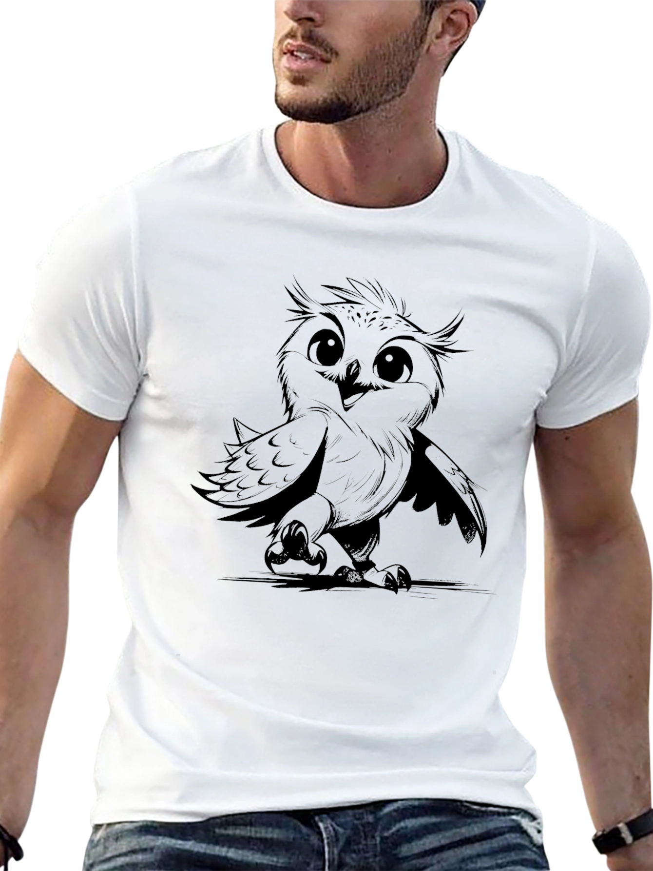 Mens Owl Graphic Print Black T-Shirt