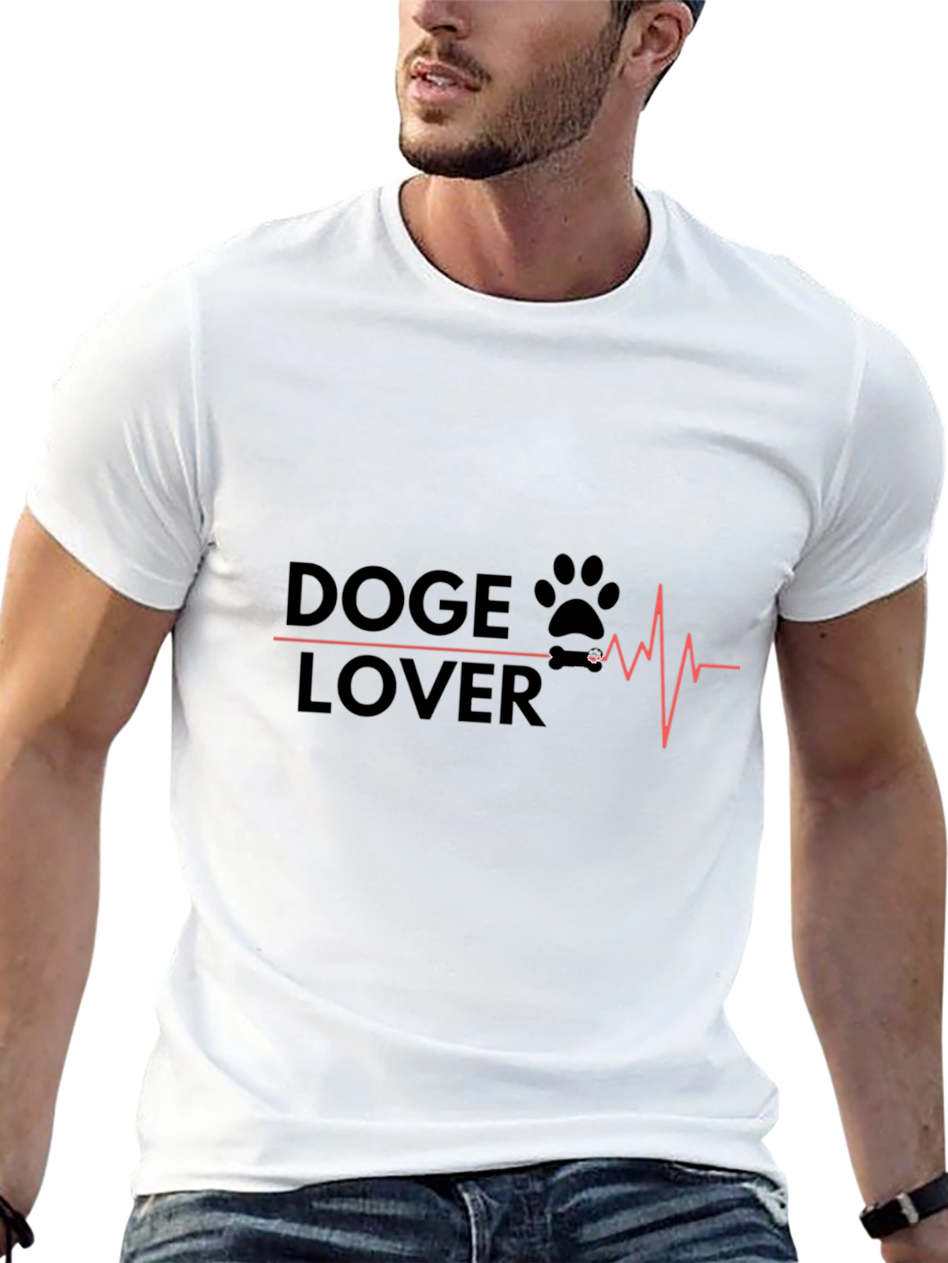 Doge Lover T-Shirt - Dog Paw Heartbeat Design